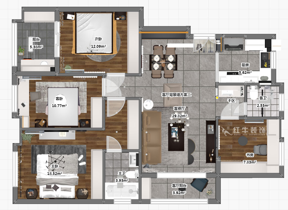 蒋琛｜朗诗万都玲珑樾11-601-120㎡-现代简约风格｜4室2厅2卫｜新房装修｜定制家￥160129｜全包17万｜00_03彩平图